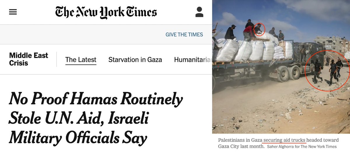 HonestReporting (@honestreporting) on Twitter photo 🔹 Hamas steals aid
🔹 IDF officials say so on record
🔹 <a href="/nytimes/">The New York Times</a> cites anonymous “Israeli sources” denying
🔹 Then includes visual proof of Hamas operatives looting or “securing” trucks
You couldn’t make this up. 🔹 Hamas steals aid
🔹 IDF officials say so on record
🔹 <a href="/nytimes/">The New York Times</a> cites anonymous “Israeli sources” denying
🔹 Then includes visual proof of Hamas operatives looting or “securing” trucks
You couldn’t make this up.