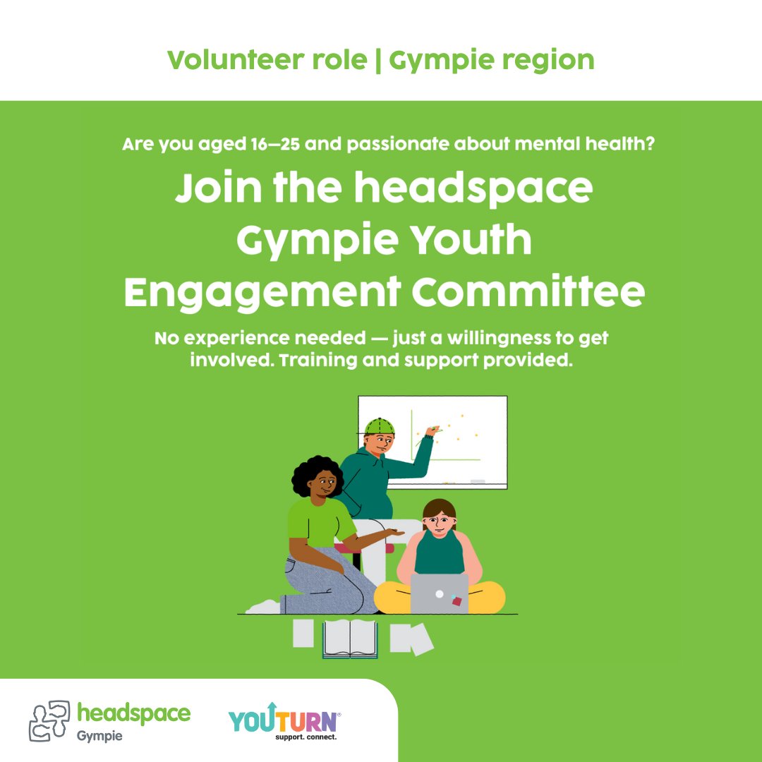 Aged 16–25 and passionate about youth mental health? Join our Youth Engagement Committee at headspace Gympie! Use your voice, lead change, and make a real impact ✨

Apply now 👉 qualtricsxmshp96h6gp.qualtrics.com/jfe/form/SV_5q…

📧 ruby.kane@youturn.org.au
📞 0466 549 684

#GympieYouth #headspaceGympie