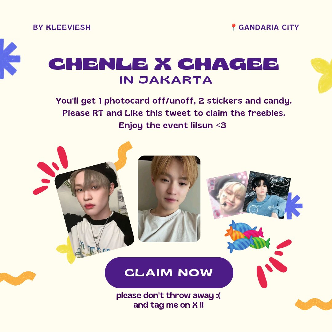 kleeviesh's tweet photo. [FREEBIES ALERT !!]
🌼 Sweet day with CHENLE x CHAGEE in Jakarta 🩵

Rules tambahan :
- Show me ur Chenle / nct stuff to get the official photocard

Don't forget to tag me &amp; bring the goodies close yaa🫶
#CHENLECHAGEEINDONESIA #CHENLExINACHAGEE #CHAGEEIDwithCHENLE https://t.co/QKBKnqlM8N