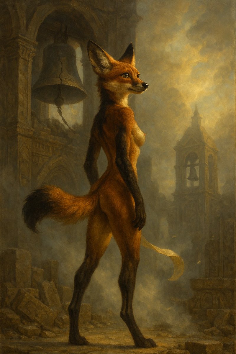 FetraKinro's tweet image. Вульперская лисодева наведалась в руины города. Предыстория смутная, с кучей пробелов и мифов, поэтому судить сложно. Предположительно, город человеческий.

#AI #foxgirl #Redfeather