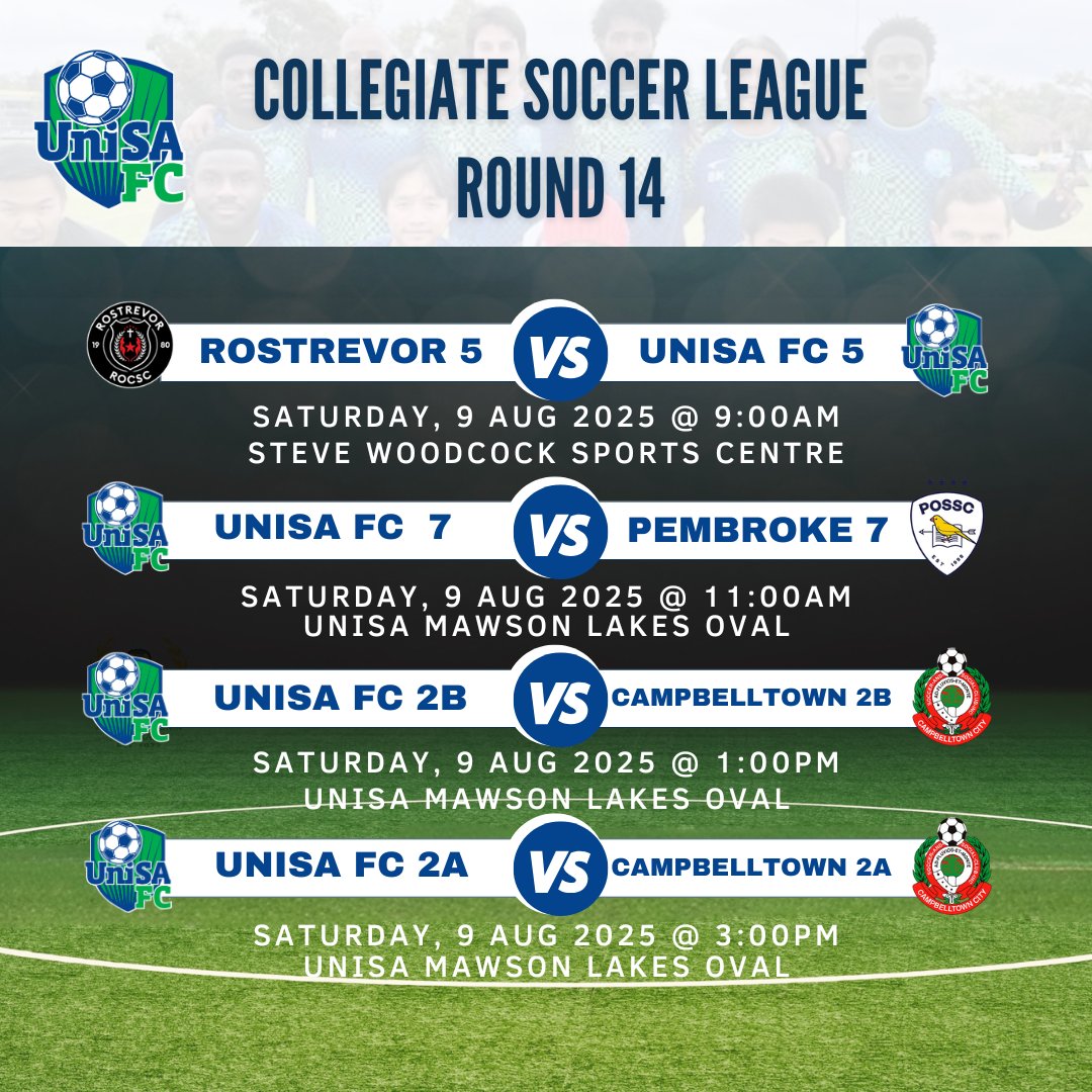 unisa_fc's tweet photo. @ROCSC  vs UniSA FC
UniSA FC vs Pembroke Old Scholars Soccer Club
UniSA FC vs @campbelltowncsc 

#soccer #football #collegiatesoccer https://t.co/2A8uu9eRyk