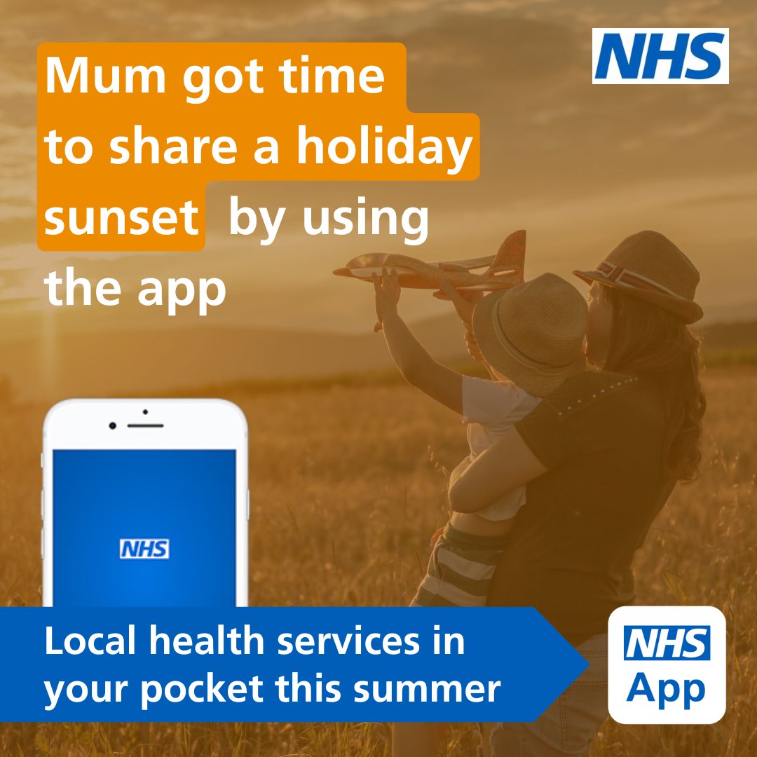 NHSCandM's tweet image. Make more time for the important things this summer. The NHS App is the quickest, easiest way to find local health services, get advice, and order repeat prescriptions, while on your travels over the summer.
Search 'NHS App' to get it set up on your device. #MakeMoreTimeNHSapp