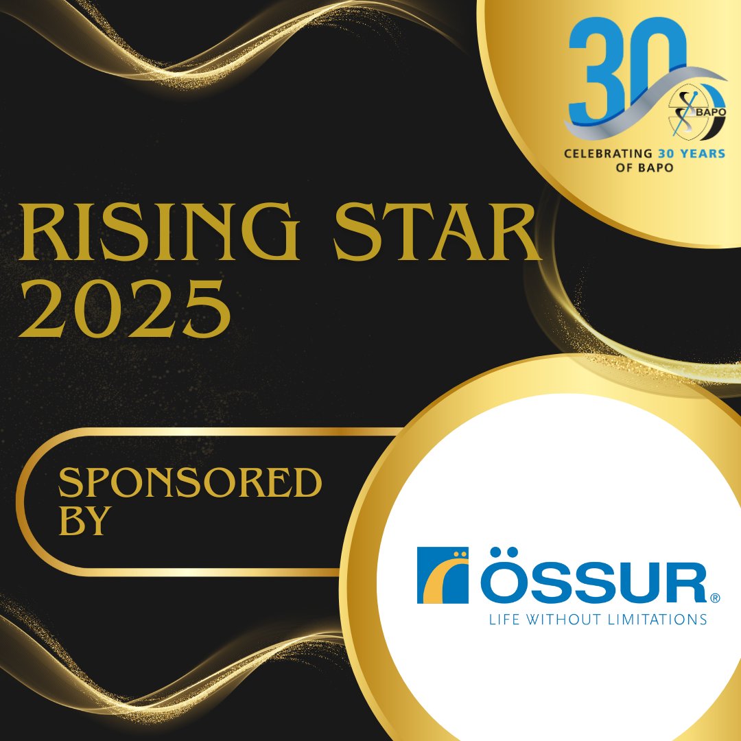 BAPO2's tweet image. ⚠️LAST WEEK TO NOMINATE⚠️
BAPO P&O Awards 2025 Rising Star Award, Proudly sponsored by OSSUR!
Do you know someone early in their P&O career that is an emerging talent with noteable acheivements?
Nominate here:forms.office.com/e/js5mmzKNLi
#BAPOAwards25 #BAPORisingStar25