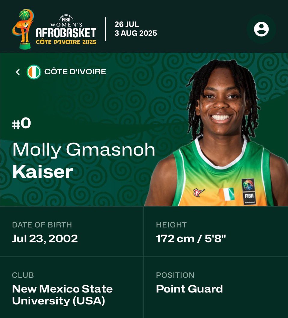 We <a href="/BlackNmsu/">NMSU Black Programs</a> are wishing NMSU’s WBB <a href="/NMStateWBB/">NM State WBB</a> player Molly Gmasnoh Kaiser the best of luck as she proudly represents her home country Ivory Coast 🇨🇮 in the women’s Afrobasket Championship. 
#ProudMoments #NMSUWBB #2025Afrobasket #IvoryCoast #BlackExcellence