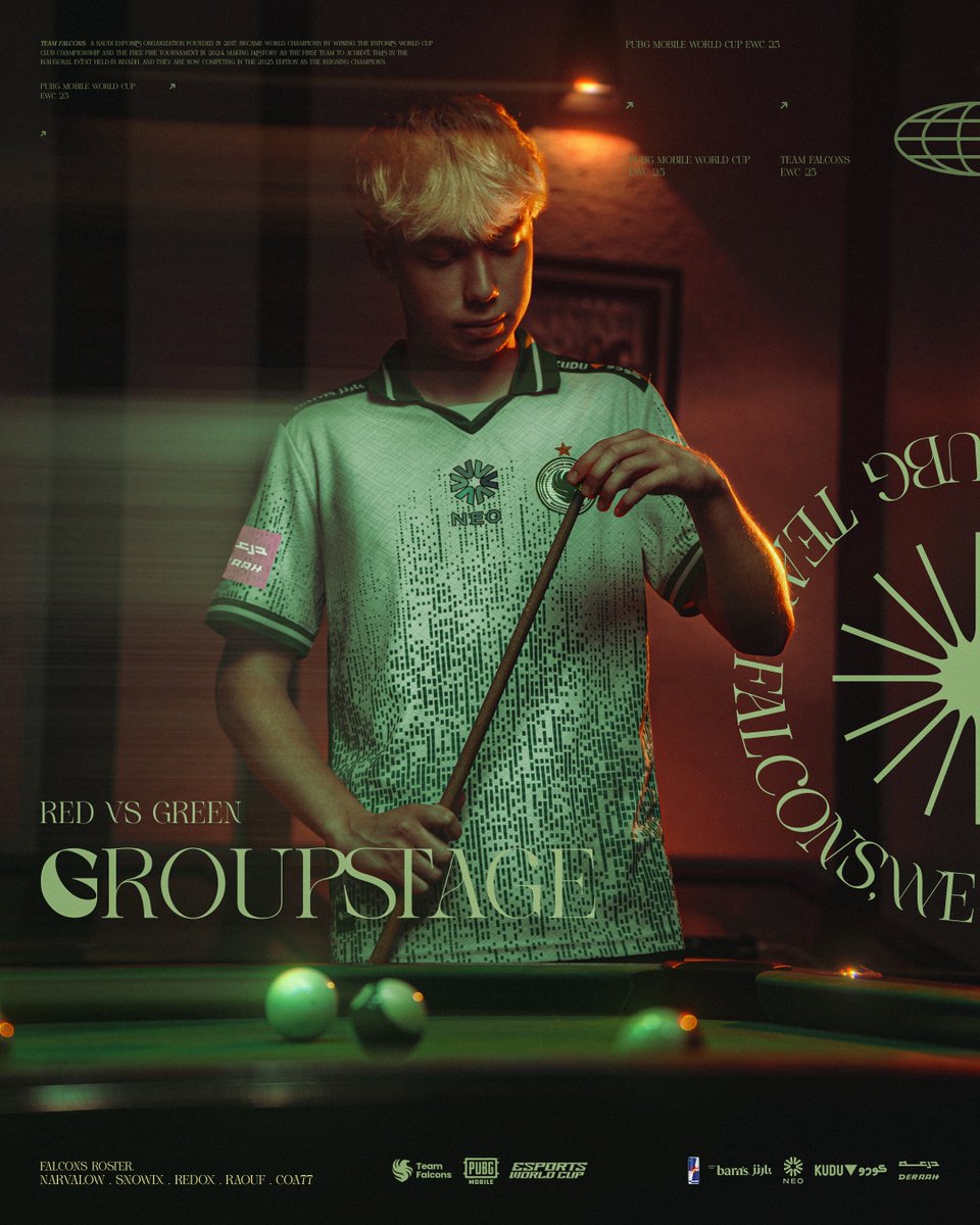 Falcons Esports (@falconsesport) on Twitter photo FINAL DAY OF #PMWC GROUP STAGE ⚡️ RED VS GREEN — ALL EYES ON THE FINALS
هدفنا التأهل للنهائيات! — اليوم الأخير لأبطالنا في دور مجموعات <a href="/EWC_AR/">كأس العالم للرياضات الإلكترونية</a> للعبة ببجي موبايل 🪖🦅
🕑 2:00PM KSA
#FalconsAreHere - #EWC2025 FINAL DAY OF #PMWC GROUP STAGE ⚡️ RED VS GREEN — ALL EYES ON THE FINALS
هدفنا التأهل للنهائيات! — اليوم الأخير لأبطالنا في دور مجموعات <a href="/EWC_AR/">كأس العالم للرياضات الإلكترونية</a> للعبة ببجي موبايل 🪖🦅
🕑 2:00PM KSA
#FalconsAreHere - #EWC2025