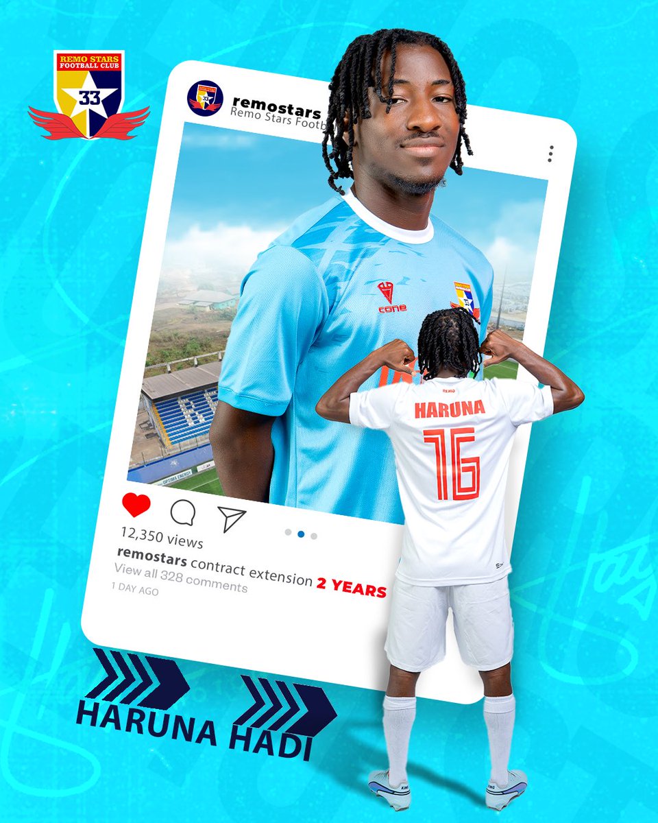 RemoStarsSC's tweet image. ✍️Haruna Hadi has signed a contract extension at the club.
The deal will see the midfielder remain with the Sky Blue Stars for two more years.
HH16 👊
#WeAreRemoStars
