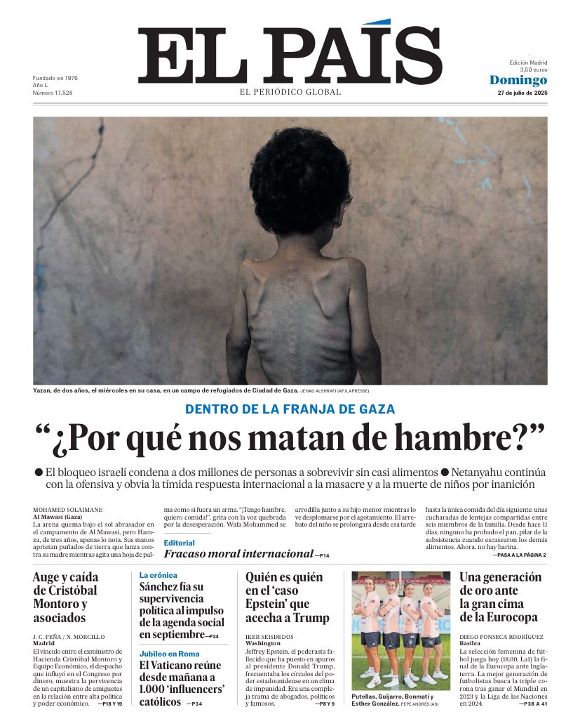 La portada de <a href="/el_pais/">EL PAÍS</a> 
#Gaza #hambre
