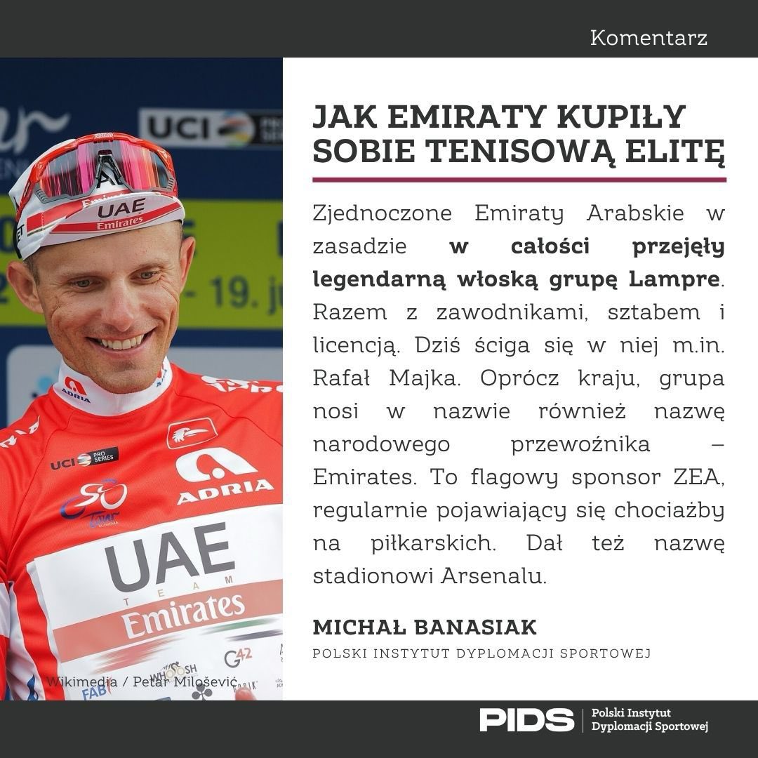PIDS_PL's tweet image. Zjednoczone Emiraty Arabskie w przypadku kolarstwa wybrały drogę na skróty. 🚴
🇦🇪 Jak ten kraj po prostu kupił sobie kolarską elitę i przedarł się do światowej czołówki?
O tym przypominamy w dniu finiszu Tour de France w tekście @BanasiakMich.
▶️ pids.pl/komentarz/bahr…