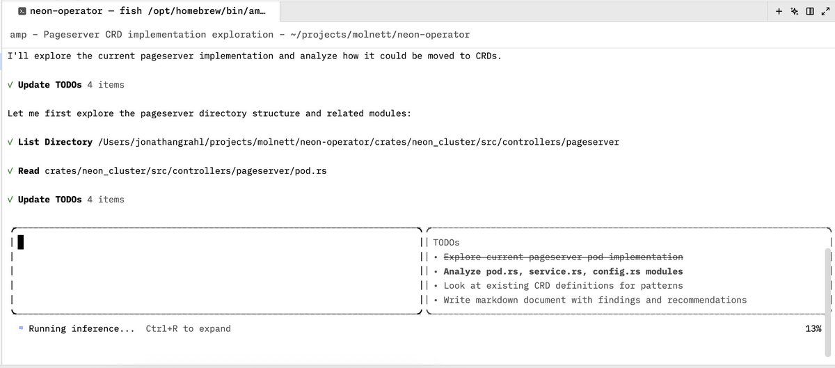 jonathangrahl's tweet image. The UI for @AmpCode  is much simpler and purposeful than its alternatives. It feels like it fits well into their overall vision