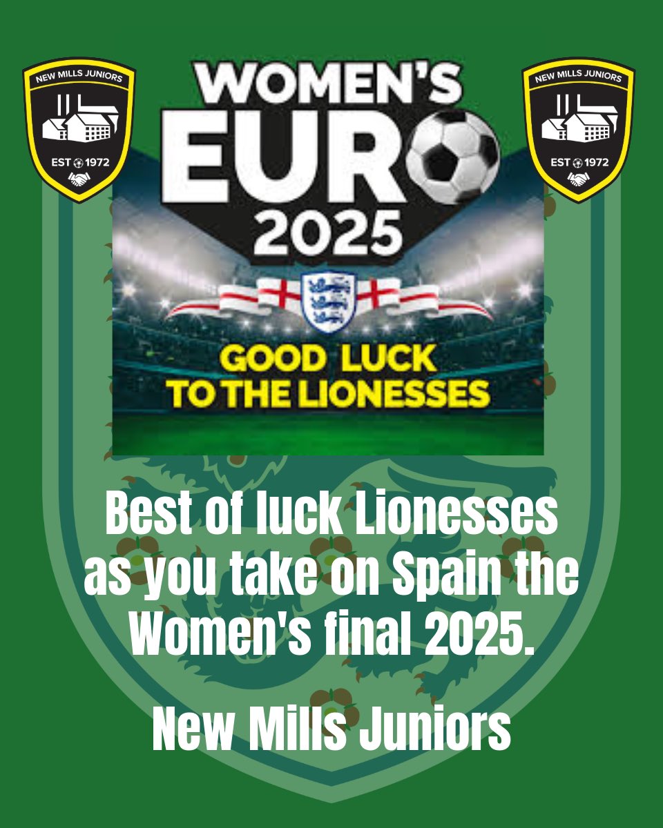 Best of luck Lionesses as you take on Spain in the final for the Women’s Euros 2025. 
NMJFC are right behind you. 💪💪💪
You can do it girls!!!!

⚽️🖤💛⚽️ 
#upthemillers