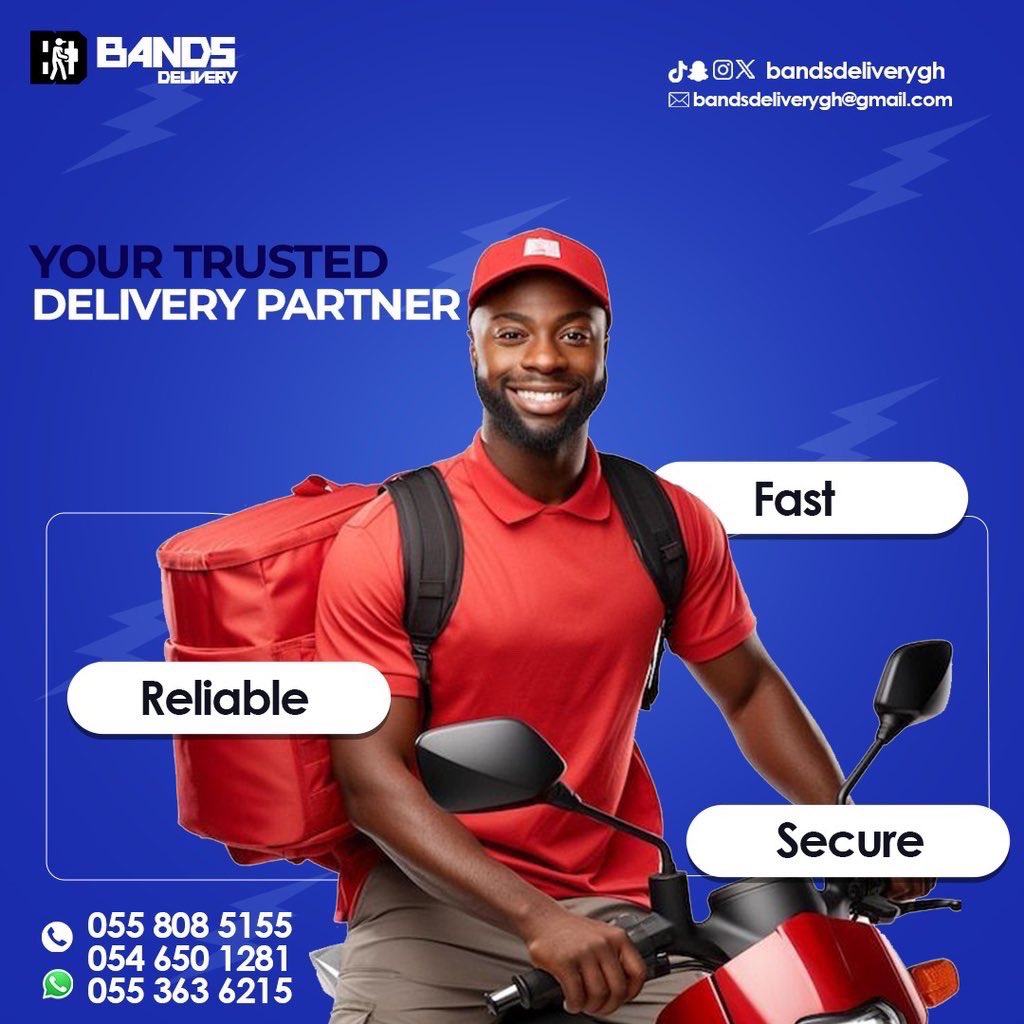 samdarrko's tweet image. Looking for a fast, reliable & secure delivery service?
Trust BANDS DELIVERY — your dedicated partner for all logistics needs.
📍 Safe. 📦 Timely. ✅ Dependable.
📞 Call: 055 808 5155 / 054 650 1281
💬 WhatsApp: 055 363 6215
📧 bandsdeliverygh@gmail.com
DM @bandsdeliverygh