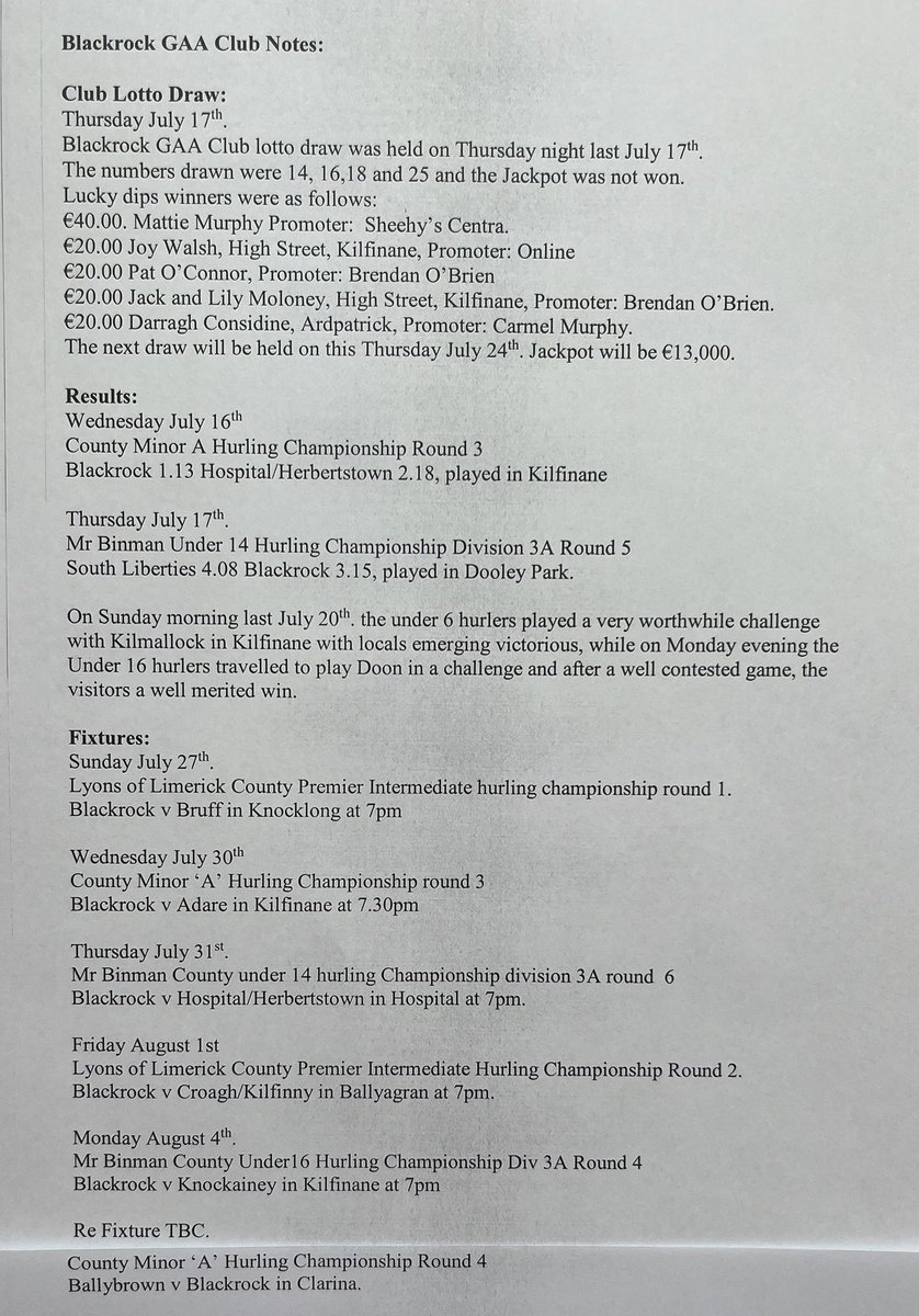 LimerickCLG's tweet image. Blackrock GAA Club Notes: