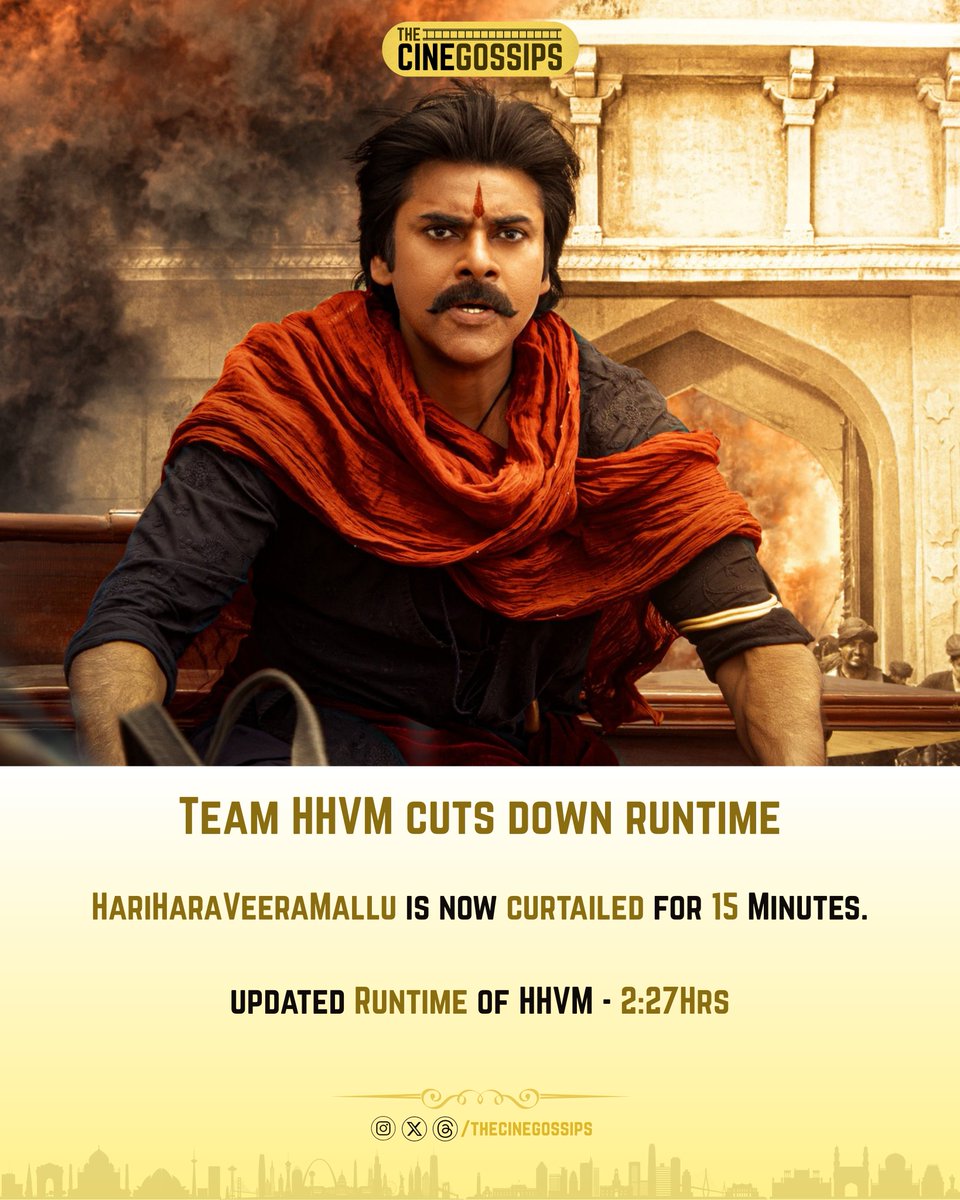 SingleMan122's tweet image. Updated RunTime Of #HHVM- 2:27Hrs💥

#HariHaraVeeraMallu