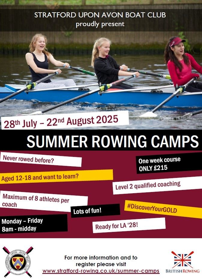Sign up now: stratford-rowing.co.uk/summer-camps. Camp A now full: hurry, book now for other dates before it's too late!
