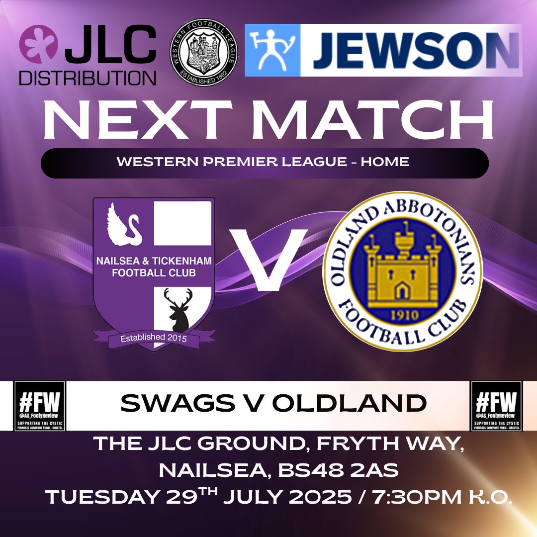 NandTFC's tweet image. Next up this Tuesday evening at the JLC ground is Oldland Abbotonians!
🟣 7:30pm K.O.
🟣The JLC Ground, Fryth Way, Nailsea, BS48 2AS
🟣Season tickets are still available, for more information or purchase please see pinned link above
Let&apos;s bag our first points of the season!!…