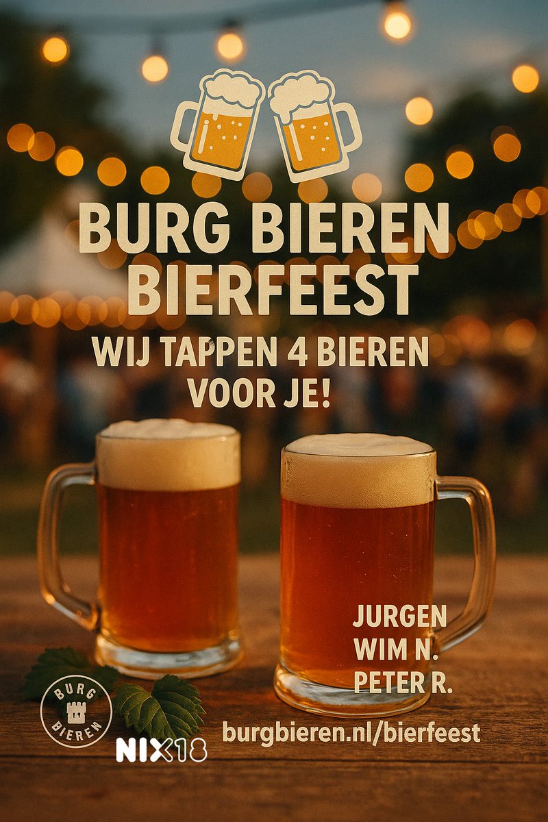 🍻 Burg Bieren Bierfeest – Wij zijn erbij! 🍻

Op 1 augustus van 10.00 - 22.00 uur en 2 augustus van 12.00 - 20.00 uur tappen wij met trots 4 van onze bieren op het Burg Bieren Bierfeest in Ermelo!

Meer info: burgbieren.nl/bierfeest

#bierfeest #burgbieren #tapbier #speciaalbier