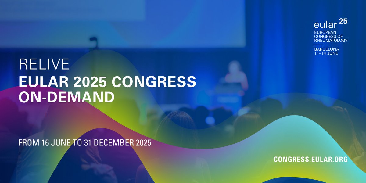 eular_org's tweet image. Missed a session or want to revisit the highlights of #EULAR2025?
📺Access the On-Demand Congress Platform and relive from inspiring Scientific Sessions to the unforgettable Opening Ceremony 👉 pulse.ly/ywjkyylse8
🗓️ Available from Monday 16 June until 31 December 2025