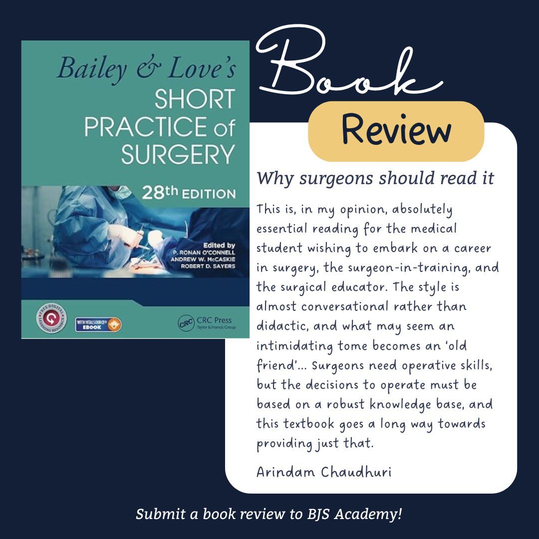 📣 Call for submissions to #BJSBookshelf

Submit your book review. Your review should include:
⭐ Your summary of the book
😷 Why Surgeons should read it
📸  Photo of the book cover
✏️  Your author details (name, affiliations and headshot if you have it!)

📧Email