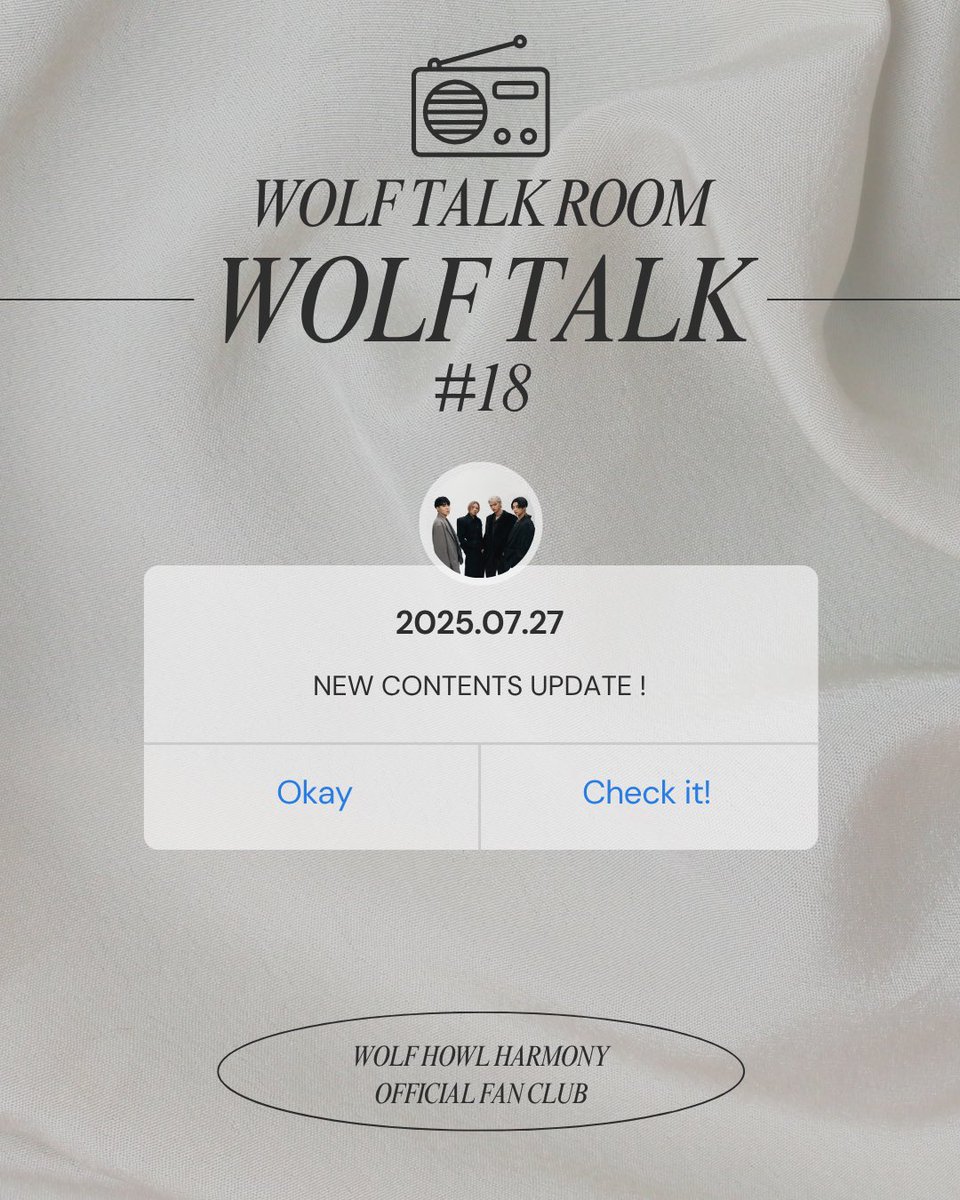 WOLFHOWLHARMONY's tweet image. 〈𝑶𝑭𝑭𝑰𝑪𝑰𝑨𝑳 𝑭𝑨𝑵 𝑪𝑳𝑼𝑩 𝑼𝑷𝑫𝑨𝑻𝑬‼︎〉
WOLF TALK ROOM
「WOLF TALK」
#WOLFHOWLHARMONY
今回のテーマは
"もし1日だけ他のメンバーになれるとしたら
誰になりたいか"
メンバー同士お互いのことをどう思っているのか
個性あふれるウルフたちが…