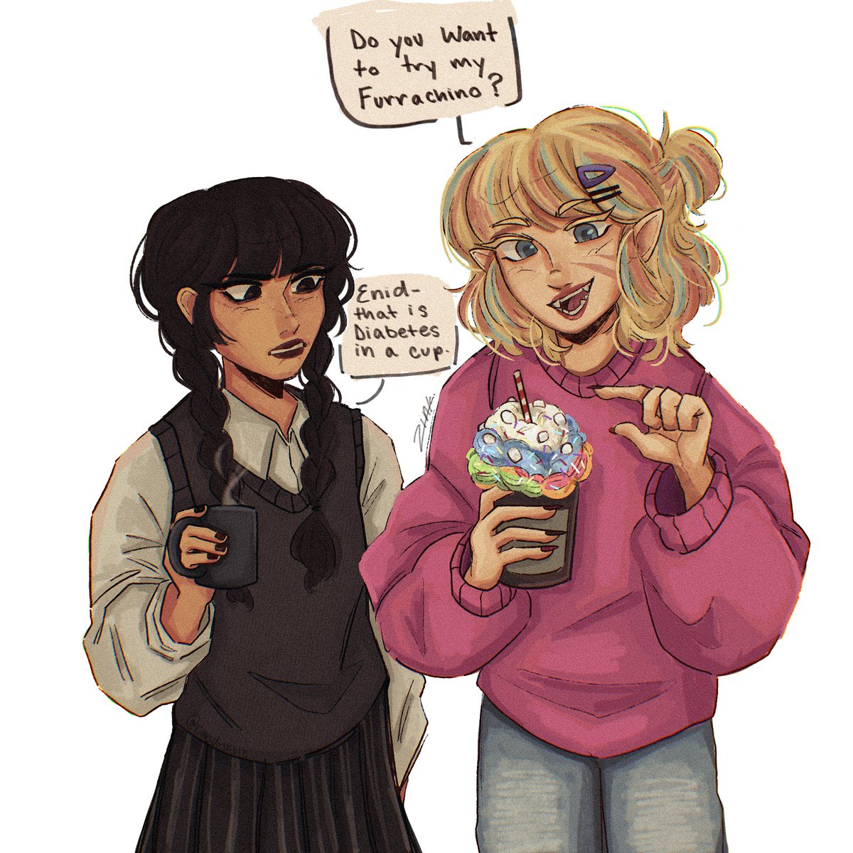 Candiskulz's tweet image. Seriously what is a furrachino💔 #wenclairfanart #wenclair #WednesdaySeason2 #wednesdayaddams #enidsinclair #wednesdaynetflix #wlw