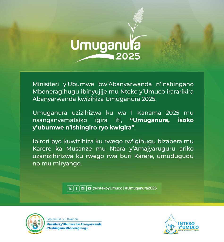 Maurice Mugabowagahunde (@gahundemaurice) on Twitter photo Muraho? Ubuyobozi bwa <a href="/RwandaNorth/">Northern Province/ Rwanda</a> bufatanyije na <a href="/Unity_MemoryRw/">Ministry of National Unity and Civic Engagement</a> & <a href="/MusanzeDistrict/">Musanze District</a> & <a href="/IntekoyUmuco/">Inteko y'Umuco | Rwanda Cultural Heritage Academy</a> tubatumiye mwese mu birori byo kwizihiza #Umuganura2025 Ku rwego rw'Igihugu bizizihirizwa mu karere ka <a href="/MusanzeDistrict/">Musanze District</a> ku wa 01/08/2025. Muzaze muri benshi twishimire ibyagezweho Muraho? Ubuyobozi bwa <a href="/RwandaNorth/">Northern Province/ Rwanda</a> bufatanyije na <a href="/Unity_MemoryRw/">Ministry of National Unity and Civic Engagement</a> & <a href="/MusanzeDistrict/">Musanze District</a> & <a href="/IntekoyUmuco/">Inteko y'Umuco | Rwanda Cultural Heritage Academy</a> tubatumiye mwese mu birori byo kwizihiza #Umuganura2025 Ku rwego rw'Igihugu bizizihirizwa mu karere ka <a href="/MusanzeDistrict/">Musanze District</a> ku wa 01/08/2025. Muzaze muri benshi twishimire ibyagezweho