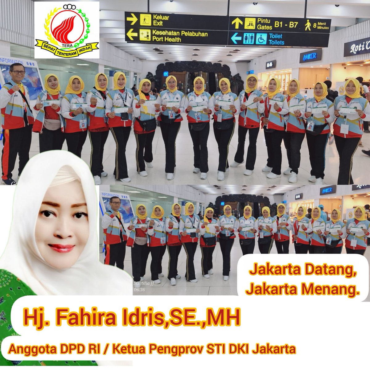Assalamualaikum Wr Wb.

Kepada Yth. 
Para sahabat dan Seluruh Warga DKI Jakarta. 

Mohon doa restunya, 

Hari ini 12 Atlet SENAM TERA INDONESIA Pengprov DKI Jakarta dan Ibu Fatmawati sebagai Official STI DKI Jakarta serta Ibu Fahira Idris Ketua STI Pengprov DKI Jakarta beserta