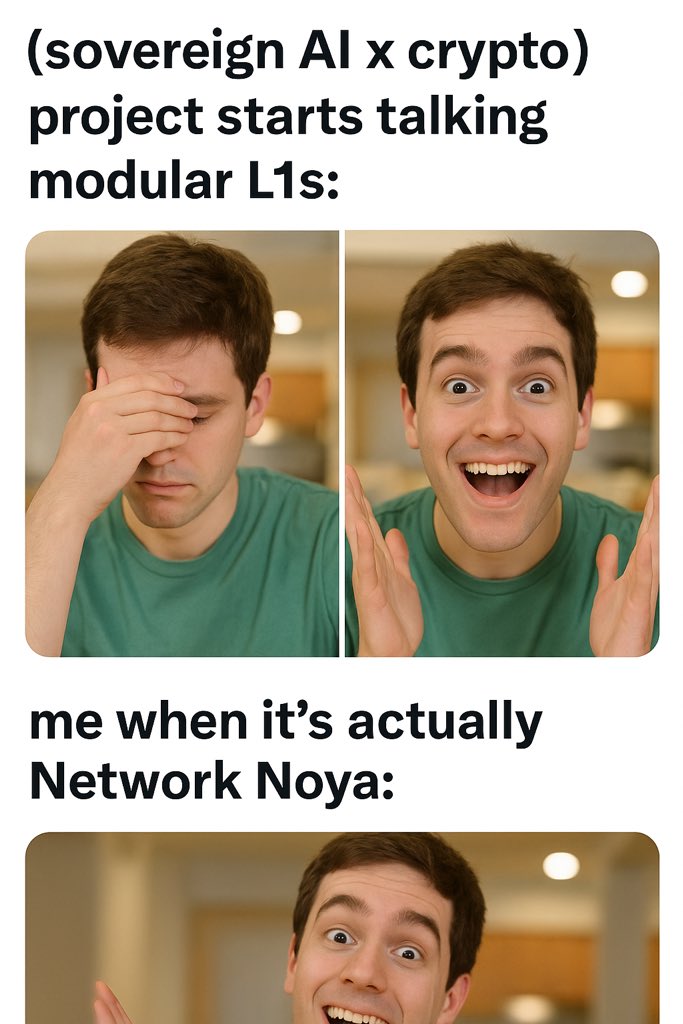 Tempire_1's tweet photo. me: i’m done falling for “AI x crypto” projects
also me after 5 mins on @NetworkNoya’s docs:
🧠📉➡️📈🔥🕊️

they’re not doing “AI tools on-chain”
they’re doing sovereign intelligent ecosystems
aka the final boss of modular L1s

i fear they may be that chain fr
#Noya #CryptoTwitter https://t.co/Nw21iqyxSx