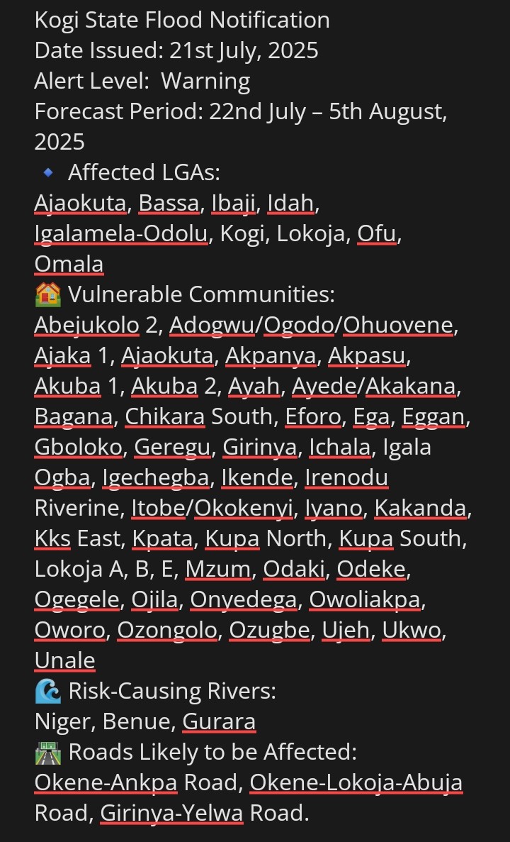 nihsa_ng (@nihsa_ng) on Twitter photo FYI
NiHSA Flood Alert
Kogi State
Citizens are advise to stay alert!!!!
<a href="/kogistategovng/">Kogi State Government</a> FYI
NiHSA Flood Alert
Kogi State
Citizens are advise to stay alert!!!!
<a href="/kogistategovng/">Kogi State Government</a>