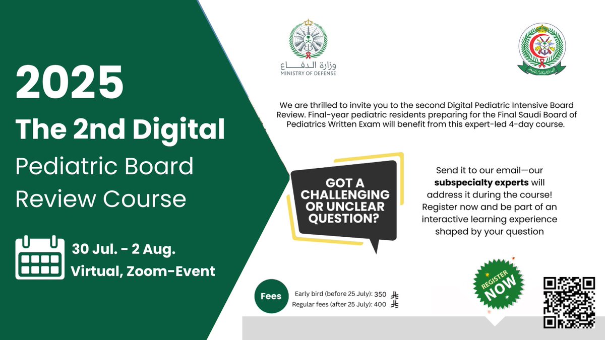 DoctorKSA Medical (@doctorksa) on Twitter photo Our great pleasure to invite you!!
Register!!!!!
"2nd Digital Pediatric Board Review Course"
Registration
🔗cloudregis.com/#/conference/r…
📷 zoom
🗓30 July-2 Aug 2025
📷Healthcare practitioners
#DoctorKSA_events
@kfafhp
<a href="/Dr_RaniaAljeaid/">د. رانية الجعيد</a> Our great pleasure to invite you!!
Register!!!!!
"2nd Digital Pediatric Board Review Course"
Registration
🔗cloudregis.com/#/conference/r…
📷 zoom
🗓30 July-2 Aug 2025
📷Healthcare practitioners
#DoctorKSA_events
@kfafhp
<a href="/Dr_RaniaAljeaid/">د. رانية الجعيد</a>