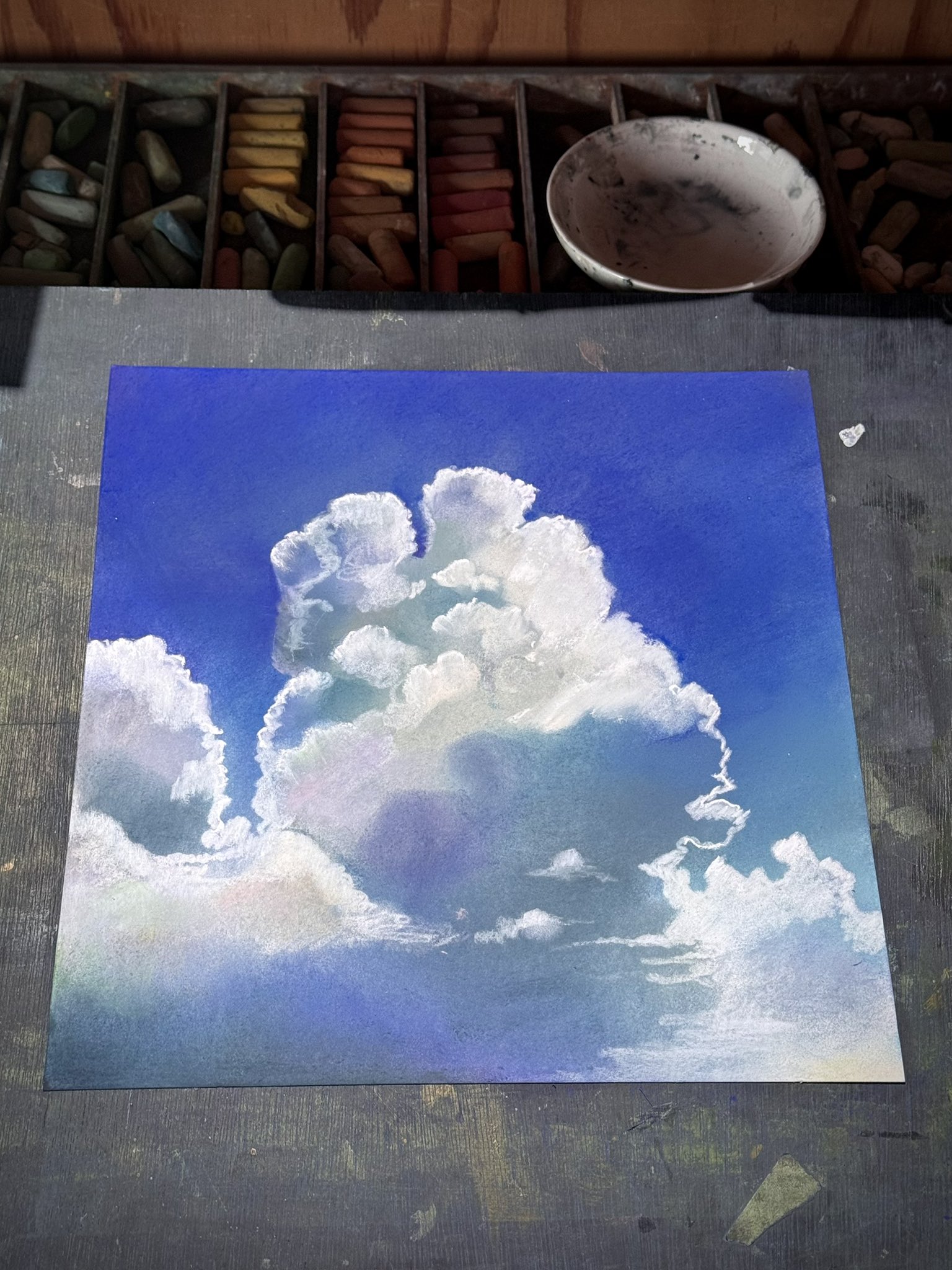青空絵画3点 青い空と河川敷blue sky and riverbed|深澤雄太Yuta Fukazawa