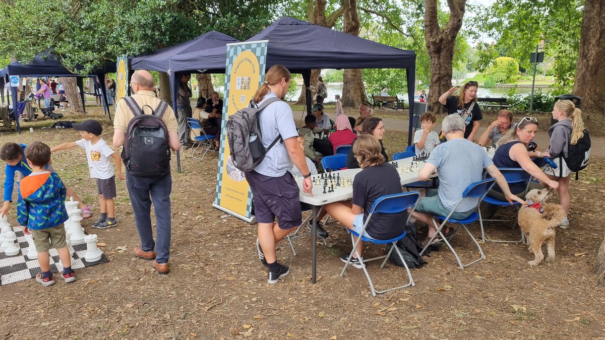 KingstonChess's tweet image. Kingston Chess Club is again today demonstrating Chess in Canbury Gardens by the river Thames.