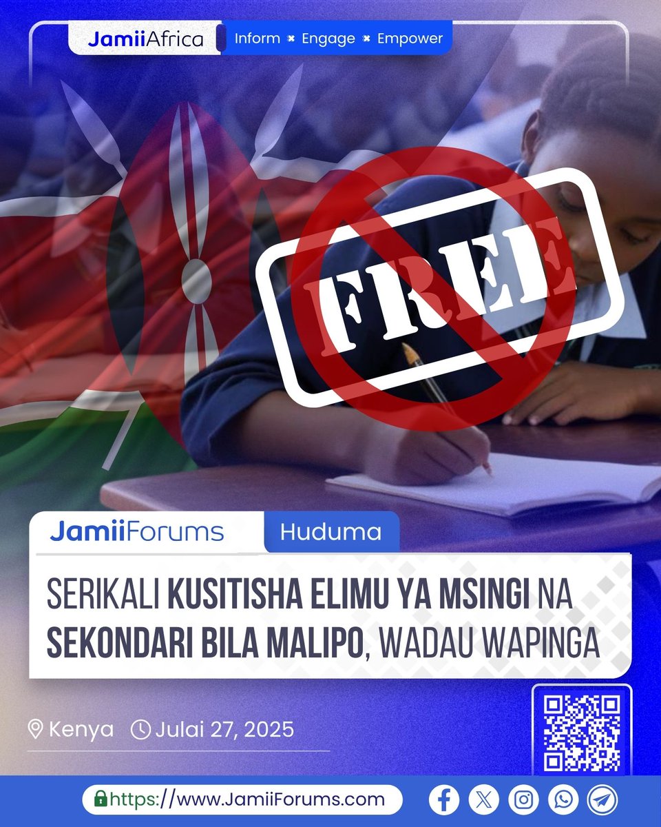 JamiiForums's tweet image. KENYA: Siku chache baada ya Waziri wa Fedha, John Mbadi kutangaza Serikali kushindwa kumudu gharama za elimu bure kwa Shule za Msingi na Sekondari kutokana na ongezeko la Wanafunzi, Viongozi wa Kisiasa na Wadau wa elimu wamesisitiza ni wajibu wa Serikali kuhakikisha elimu bure…