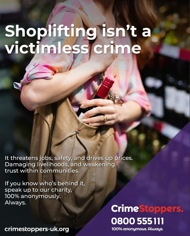 Shoplifting isn't harmless. It puts staff and customers in danger, threatens local jobs and raises prices for everyone. If you know who’s behind it, speak up to Crimestoppers. You stay 100% anonymous. Always.