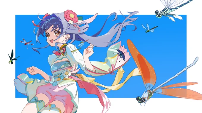 退院 トンボたちと空を飛ぶいぐさちゃんです 夏〜! #妖怪ことちゃん
