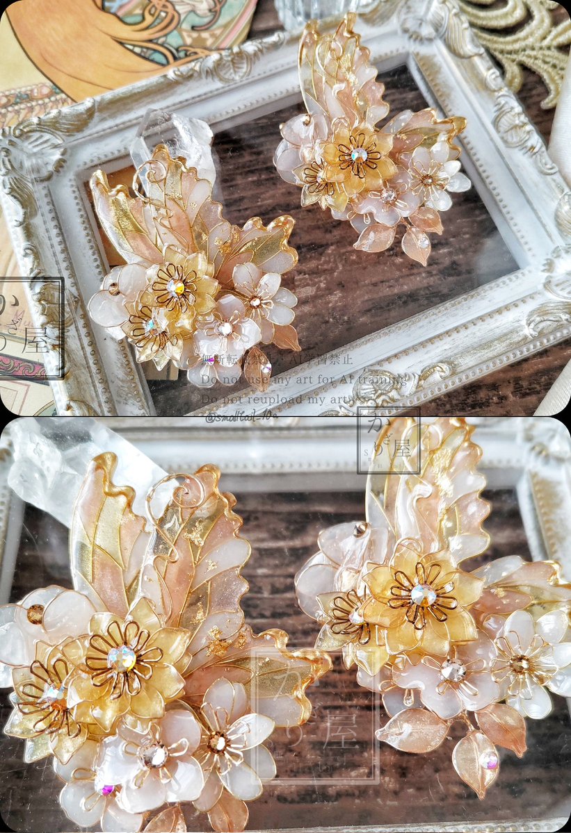 smalltail_10a's tweet image. ミュシャのひまわりと蝶ブローチ(brooch of butterfly〜Sunflower Summer Drawn by Mucha〜)