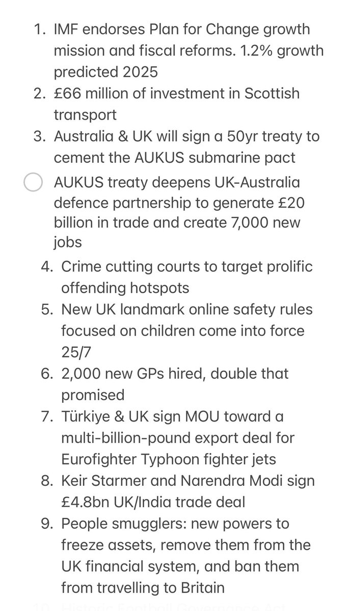 Another good few days for our Labour government. Working internationally with Australia and India and with our nations at home. Delighted to see the online safety bill come into effect.