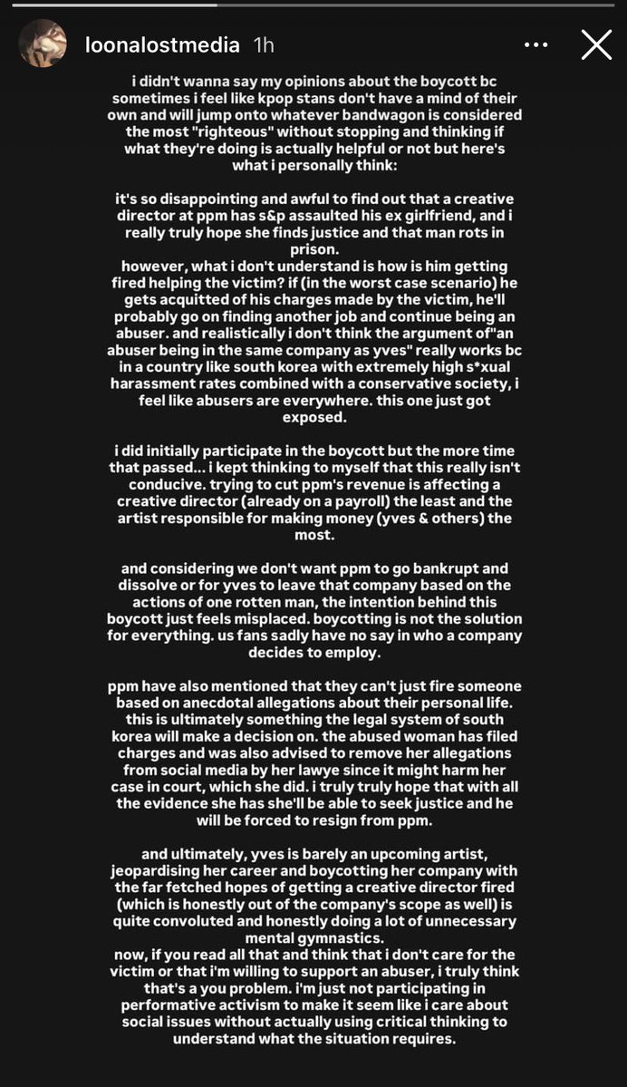 greasebag8's tweet image. wise words from @/loona lost media on ig concerning the yves boycott