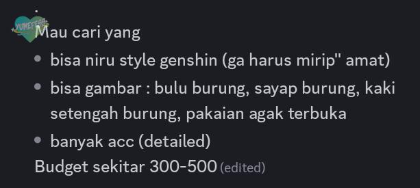 mlytfess's tweet image. Sore warungmlyt! mau cari comm buat gambar render oc genshinyume sender, detailnya bisa diliat di bawah. gaada dl, mau liat&quot; dulu. Kalo ada, drop sample yang mirip&quot; yah, TIA!