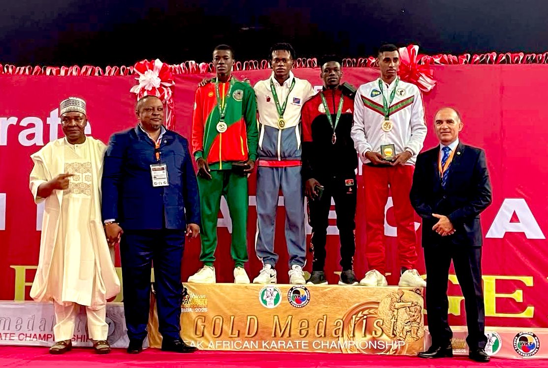 L'histoire a été écrite à Abuja 🥇! Grâce à l'exploit de notre jeune prodige Nathan Kaniki (55 kg), la RDC a remporté sa toute première médaille d'or aux Championnats d'Afrique de Karaté au Nigeria. C'est un moment historique qui confirme le Karaté comme l'une des disciplines les