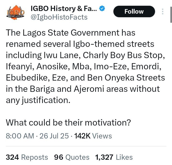 EmmyPromise71's tweet image. One would've think that when @AreaFada1 was going around mocking Yorubas and calling Lagos a no man's land, @IgboHistoFacts wouldβve warned him to stop.
But they kept quiet.....Now streets are renamed and theyβre shouting βwhatβs the motive?β
You're mocking people and expectβ¦