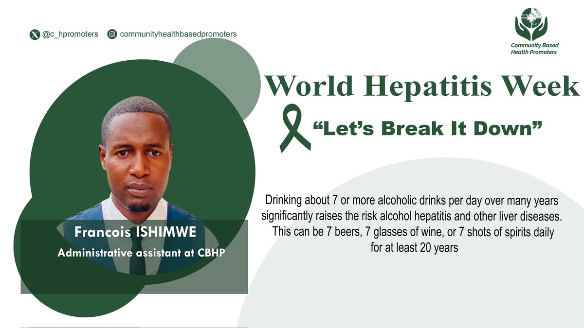 Community Based Health Promoters (@promoters47351) on Twitter photo <a href="/RwandaHealth/">Ministry of Health | Rwanda</a> <a href="/RBCRwanda/">Rwanda Biomedical Centre</a> <a href="/PIH/">Partners In Health</a> <a href="/informed_gens/">Informed Future Generations</a> <a href="/hezainitiatives/">HEZA Initiative</a> <a href="/Ejonihez/">EJo Ni Heza Initiative</a> <a href="/NyinaInitiative/">Nyinawumuntu Initiative</a> <a href="/shineinrwanda/">Shine Rwanda</a> <a href="/NursingRClub/">Nursing Research Club (NRC)</a> <a href="/Bmesrimes/">BLACK.M</a> <a href="/Ndacyayisengaj8/">NDACYAYISENGA JEAN PIERRE</a> <a href="/HASENGINEZAEmm9/">HASENGINEZA Emmanuel</a> <a href="/BembusO85220/">Bemba</a> <a href="/mugishadan171/">Mugisha Daniel 📸</a> <a href="/rulindodistrict/">Rulindo District</a> Stop drinking alcohol to keep your liver healthy. <a href="/RwandaHealth/">Ministry of Health | Rwanda</a> <a href="/RBCRwanda/">Rwanda Biomedical Centre</a> <a href="/PIH/">Partners In Health</a> <a href="/informed_gens/">Informed Future Generations</a> <a href="/hezainitiatives/">HEZA Initiative</a> <a href="/Ejonihez/">EJo Ni Heza Initiative</a> <a href="/NyinaInitiative/">Nyinawumuntu Initiative</a> <a href="/shineinrwanda/">Shine Rwanda</a> <a href="/NursingRClub/">Nursing Research Club (NRC)</a> <a href="/Bmesrimes/">BLACK.M</a> <a href="/Ndacyayisengaj8/">NDACYAYISENGA JEAN PIERRE</a> <a href="/HASENGINEZAEmm9/">HASENGINEZA Emmanuel</a> <a href="/BembusO85220/">Bemba</a> <a href="/mugishadan171/">Mugisha Daniel 📸</a> <a href="/rulindodistrict/">Rulindo District</a> Stop drinking alcohol to keep your liver healthy.