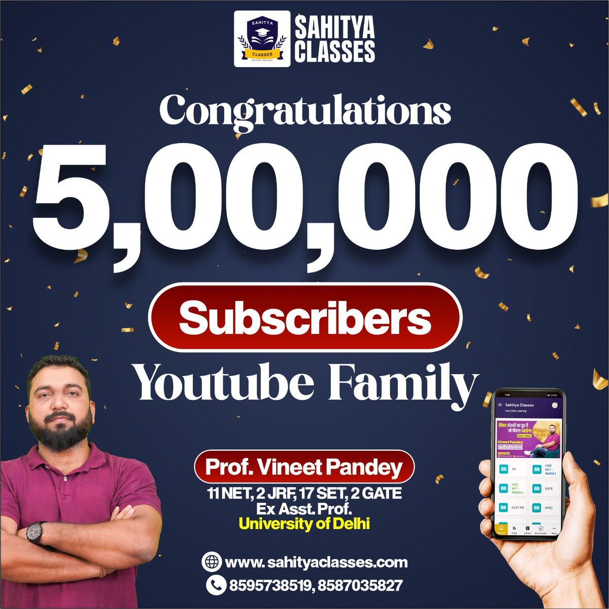 ClassesSahitya's tweet image. 5 Lakh Subscribers ❤️❤️
This milestone wouldn't be possible without each and every one of you.
We appreciate your love and support as we grow together.
5,00,000 TIMES STRONGER NOW! Thank you for your incredible support! ❤️❤️❤️❤️
#SahityaClasses #VineetPandey #UGCNETEnglish