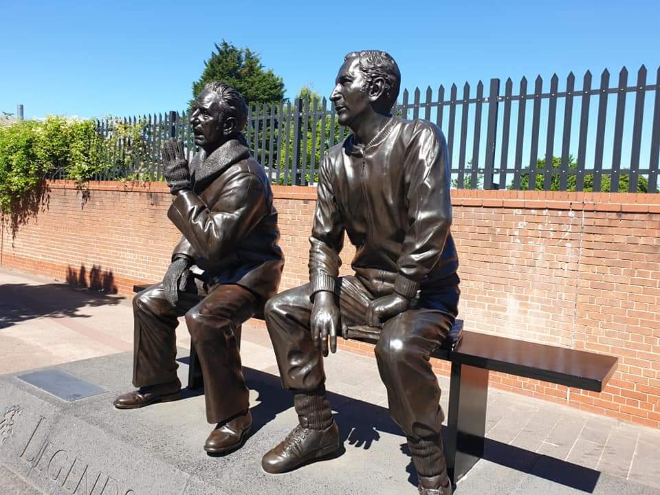 Andybeag's tweet image. Today, the Jimmy and Jack statue will have its annual clean and re-waxed before the start of the new season. If you visit today, please don&apos;t sit on the bench because the paint may still he wet.