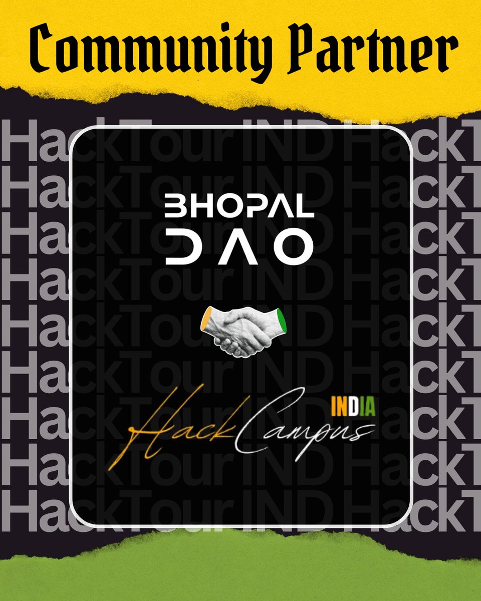 HackTourIND's tweet image. 🤝 Excited to have @Bhopal_DAO
on board as an official Community Partner!
Together, we’re taking Web3 to campuses across India Let’s build the future!🚀🚀
@HackTourIND