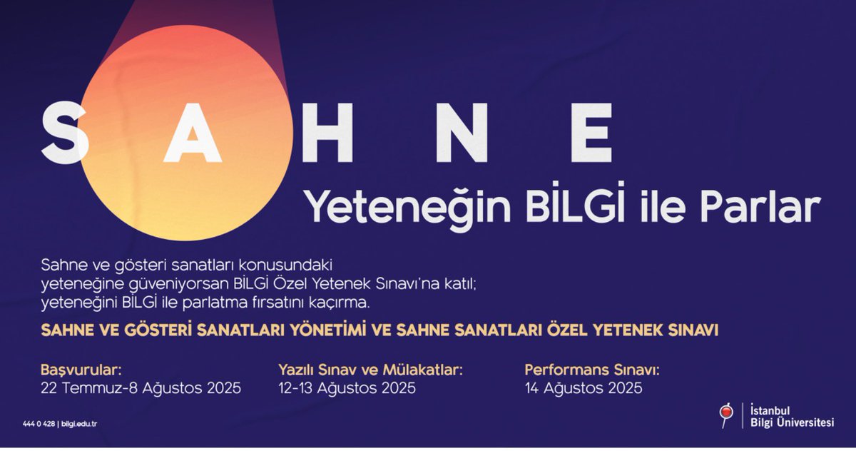 BiLGiOfficial's tweet image. ⭐️Yeteneğin BİLGİ ile Parlar
👉🏻Detaylı bilgi ve başvuru için: aday.bilgi.edu.tr/sayfa/sahne-ve…