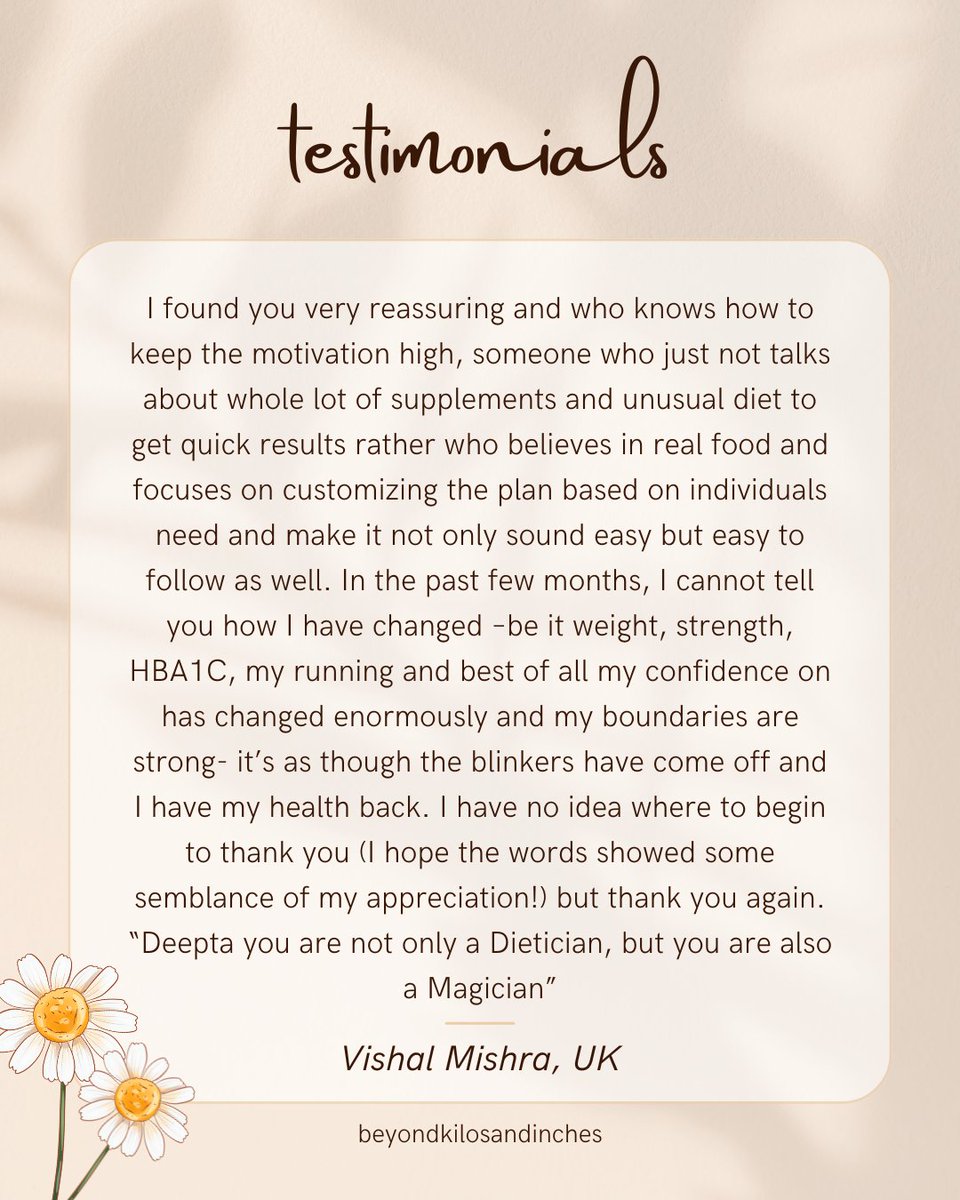 DeeptaNagpal's tweet image. Thank you, Vishal, for trusting me at a time when everything felt overwhelming and unclear and for letting me walk this journey back to health with you, not just for you.
From helping shift your HBA1C, strength, weight, and running, to witnessing your confidence rise and…