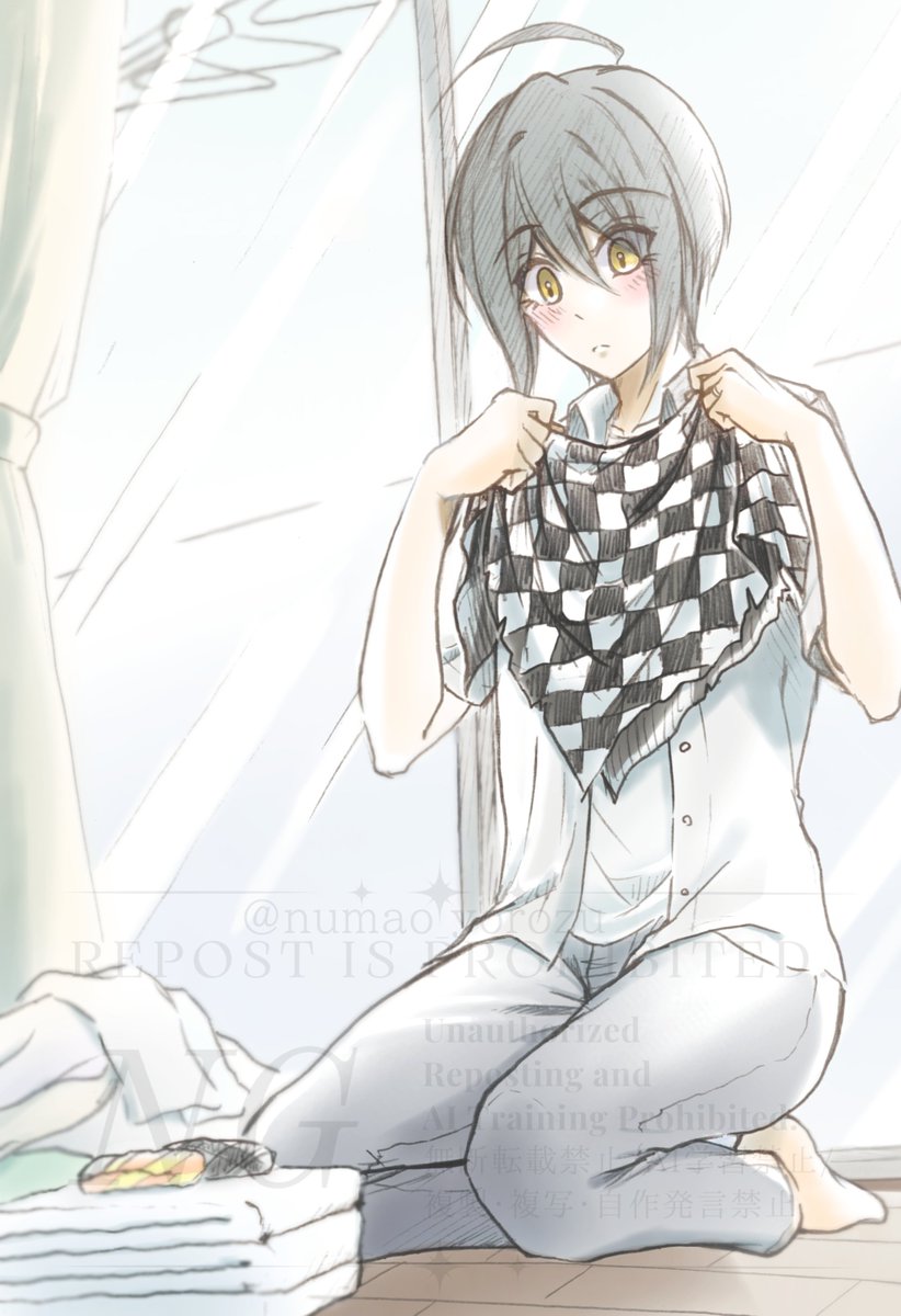 numao_yorozu's tweet image. 🏁不在の王最
「🏁くんのストール…僕にも似合うかな？」