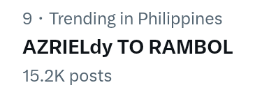 Fifteen thousand tweets unlocked. WOAAAHHH. Thanks for joining our trend party, azpires. Keep your fresh tweets coming!!! 

AZRIELdy TO RAMBOL
AZRIELdy TO RAMBOL