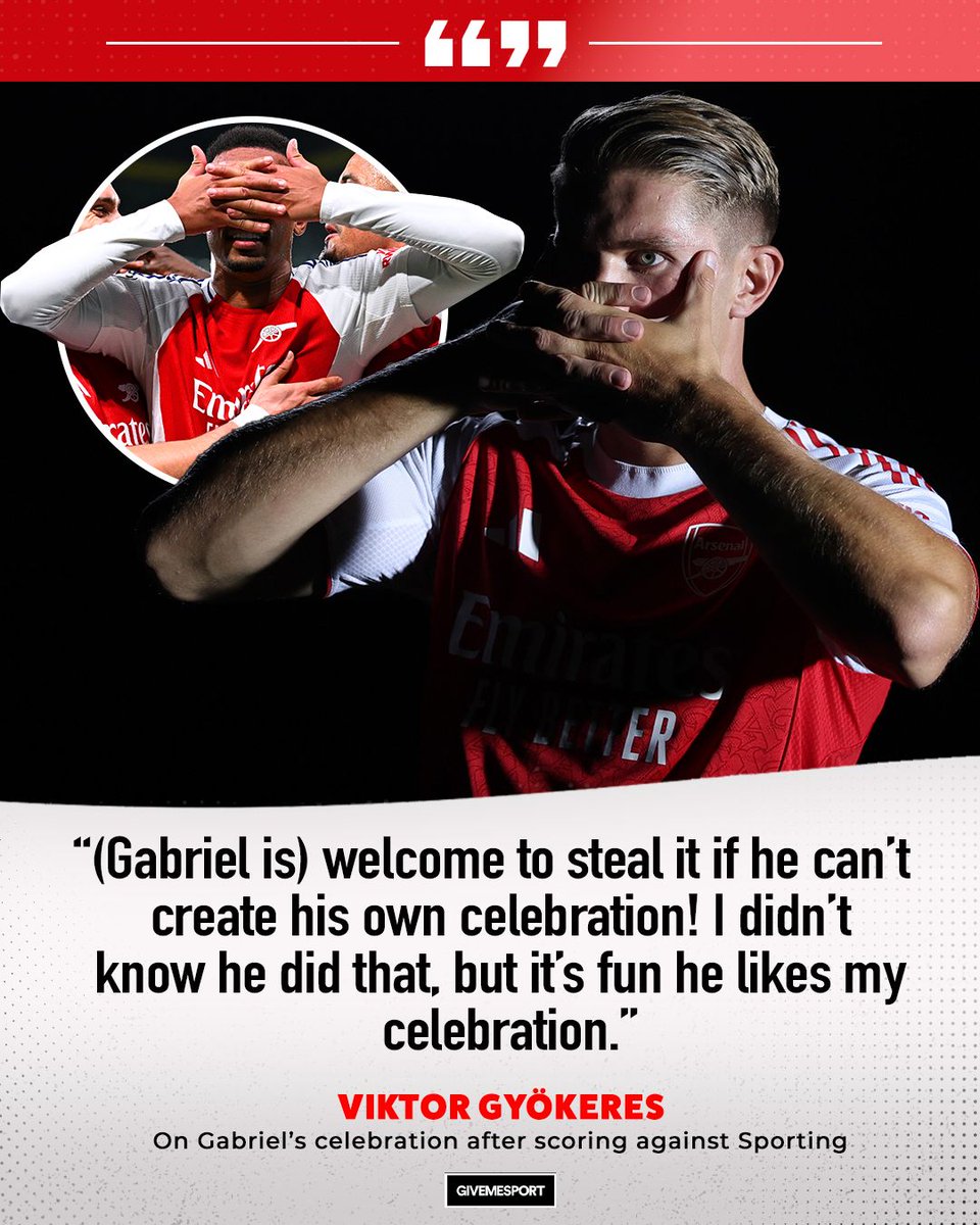 GiveMeSport's tweet image. When the first Gyokeres x Gabriel celebration happens 🥶