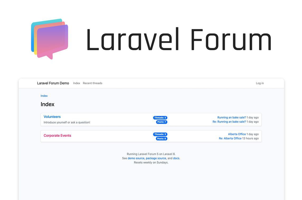 MadeWithLaravel's tweet image. Laravel Forum is a simple, lean & robust forum package integrating seamlessly into your Laravel projects 💬 - madewithlaravel.com/laravel-forum